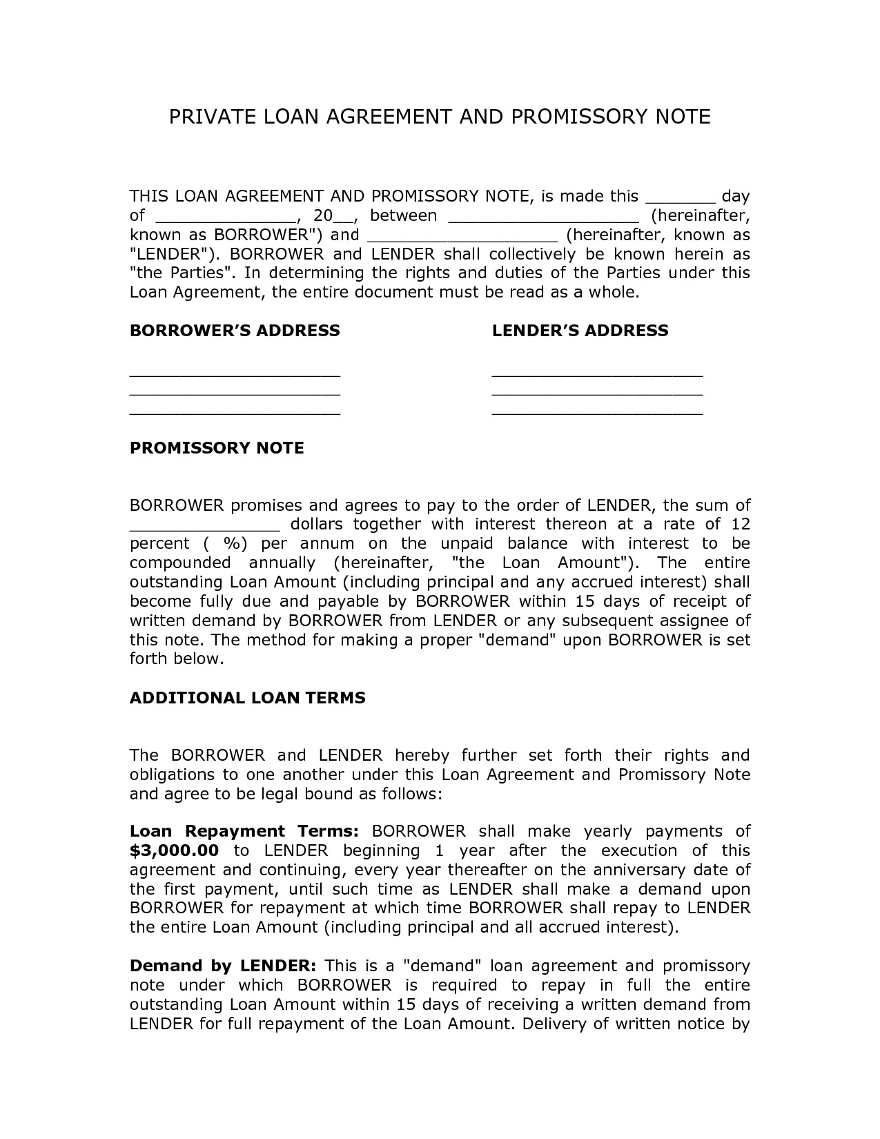 Corporate Loan Contract Sample Private Agreement Template Document