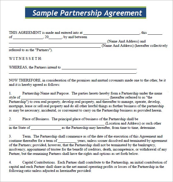 Cover Template Simple Partnership Agreement Free Document