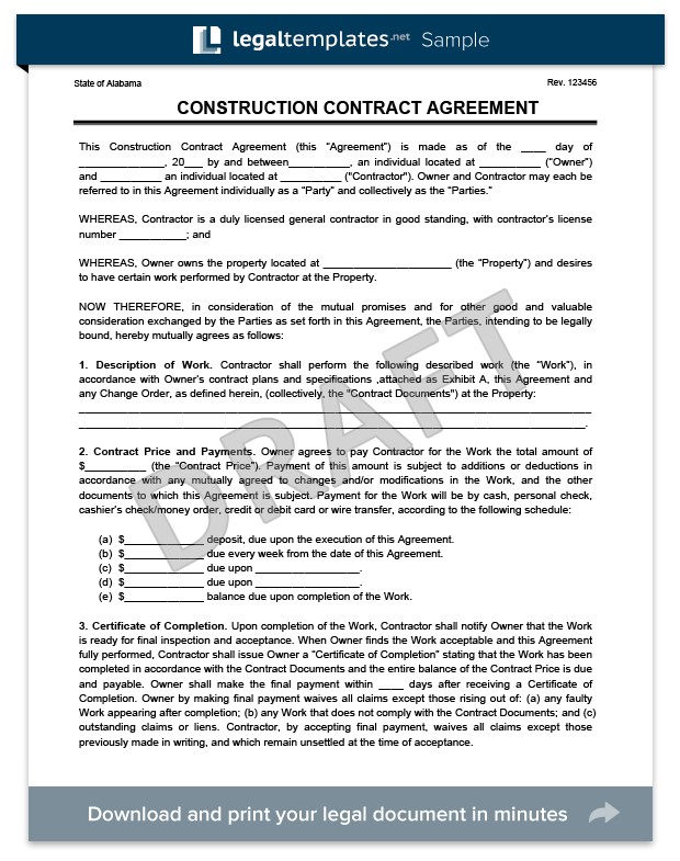 Create A Free Construction Contract Agreement Legal S Document Drywall