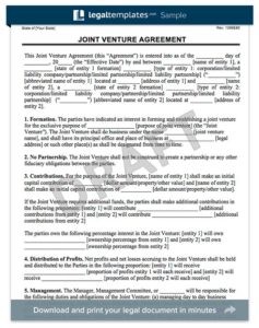 Create A Joint Venture Agreemnent Legal Templates Document Agreement Form