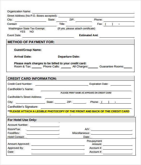 Credit Card Authorization Form 6 Download Free Documents In PDF Word Document Blank
