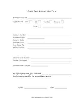 Credit Card Authorization Form Template Document Blank