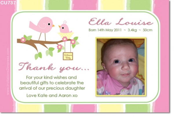 CU737 Little Bird Baby Girl Photo Announcement Girls Birthday Document