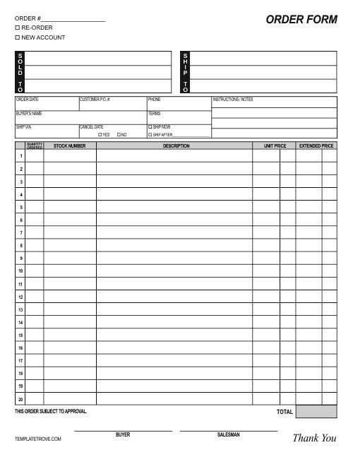 Customizable Re Colorable Order Form Many Formats Free Quick Document Candy