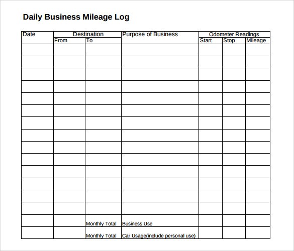 Daily Mileage Log Savebtsaco Business Book Gratulfata Document