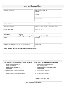 Damage Claim Template Document Freight Form
