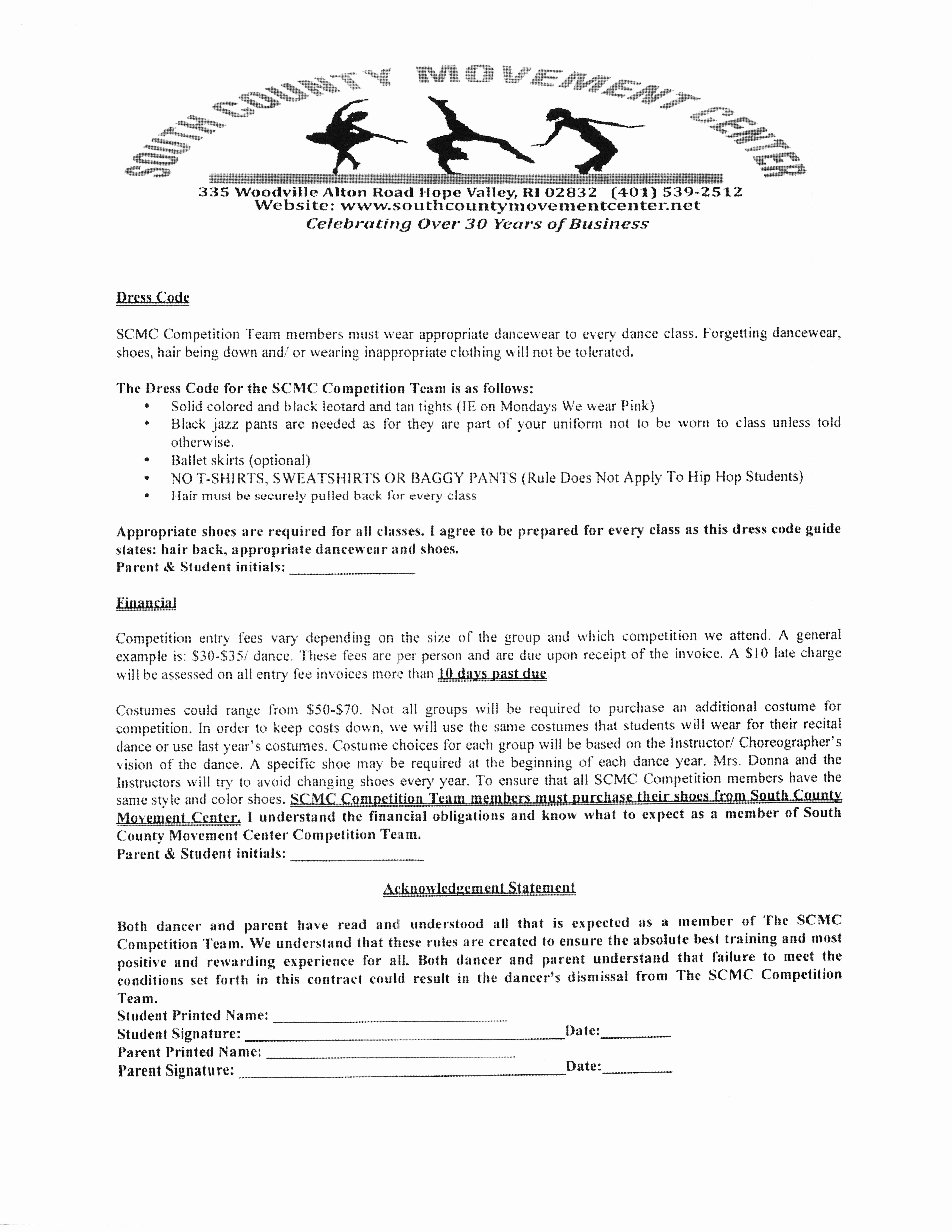 Dance Team Contract Template Awesome Document