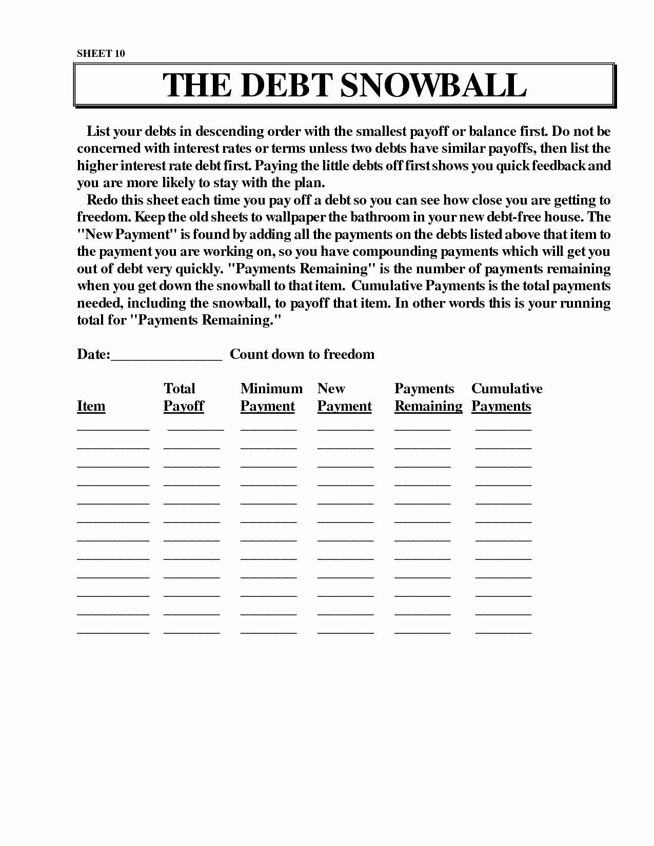 Dave Ramsey Forms Debt Payoff Planner Unique Snowball Printable Zoro Document Worksheet