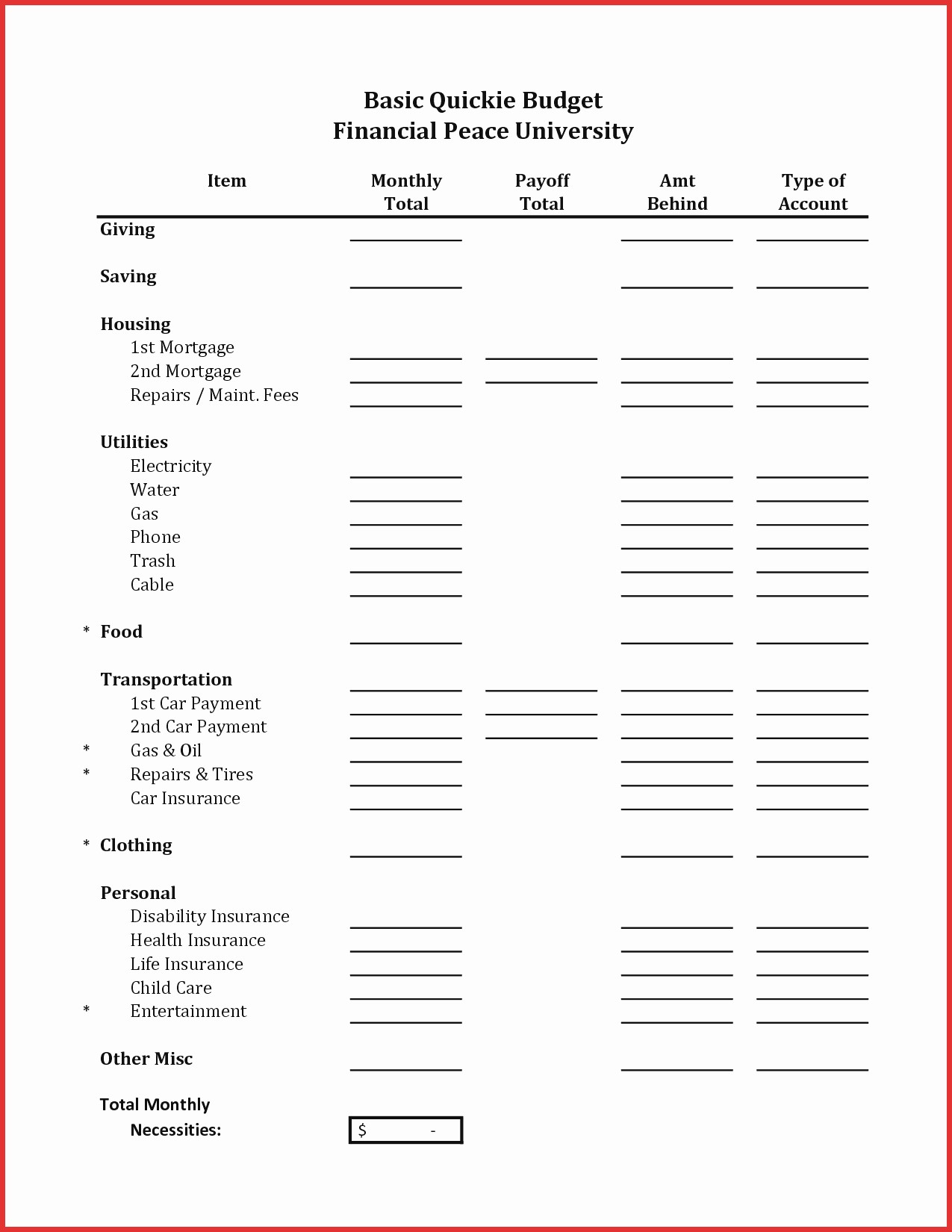 Dave Ramsey Snowball Unique Printable Bud Worksheet Debt Document Forms
