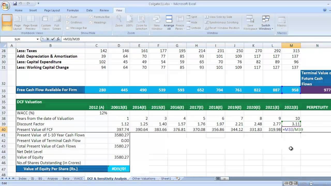 DCF Discounted Cash Flow Valuation In Excel Video YouTube Document Damodaran Dcf Template
