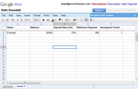 Debt Snowball Spreadsheet Google Docs Daykem Org Document Worksheet