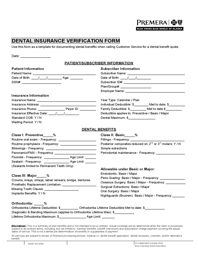 Dental Insurance Verification Form 2 Free Templates In PDF Word Document