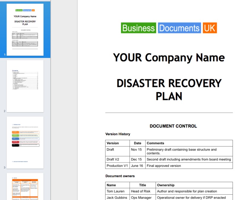 Disaster Recovery Plan Template Bravebtr Document