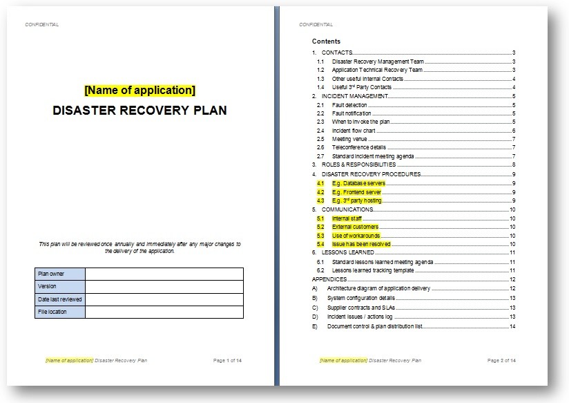 Disaster Recovery Plan Template The Continuity Advisor Document