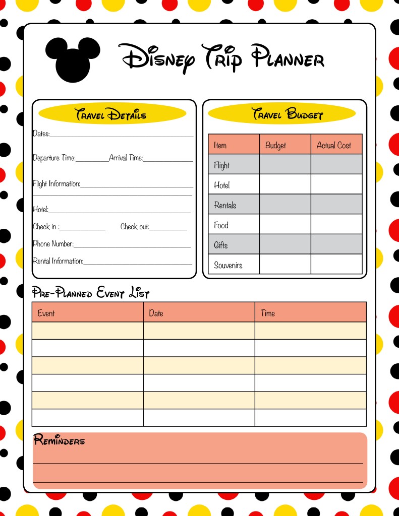 Disney World Day Planner Spreadsheet Homebiz4u2profit Com Document