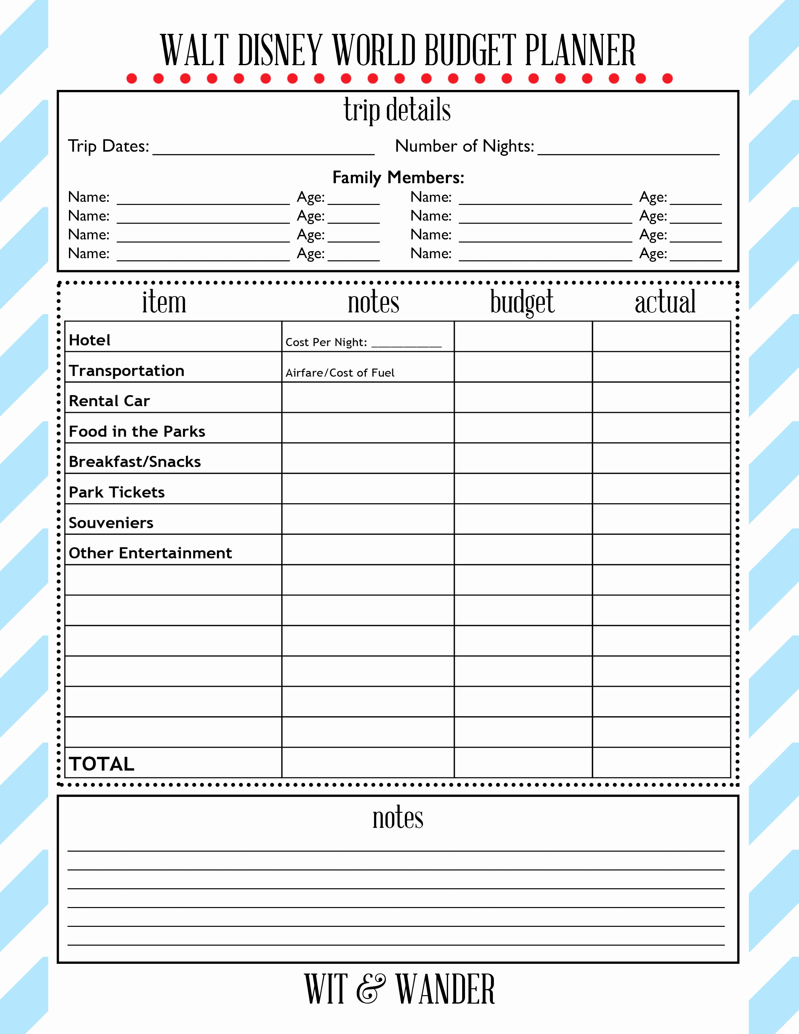Disney World Travel Itinerary Template Distination Co Document Vacation