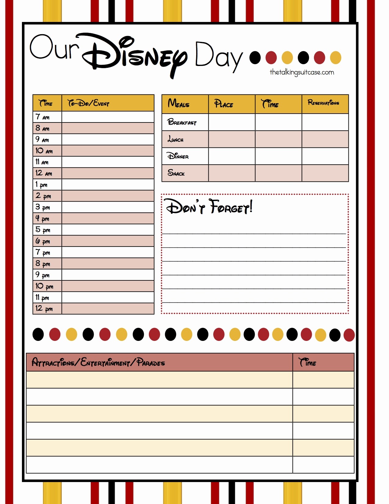 Disney World Trip Planner Spreadsheet Unique Travel Itinerary Document