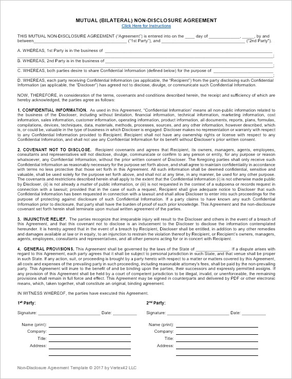 Download A Free Non Disclosure Agreement NDA Or Confidentiality Document Template Word