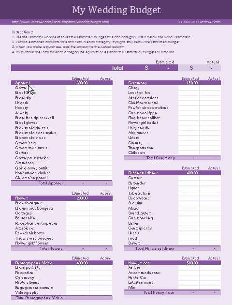 Download A Free Wedding Budget Worksheet And Document Printable