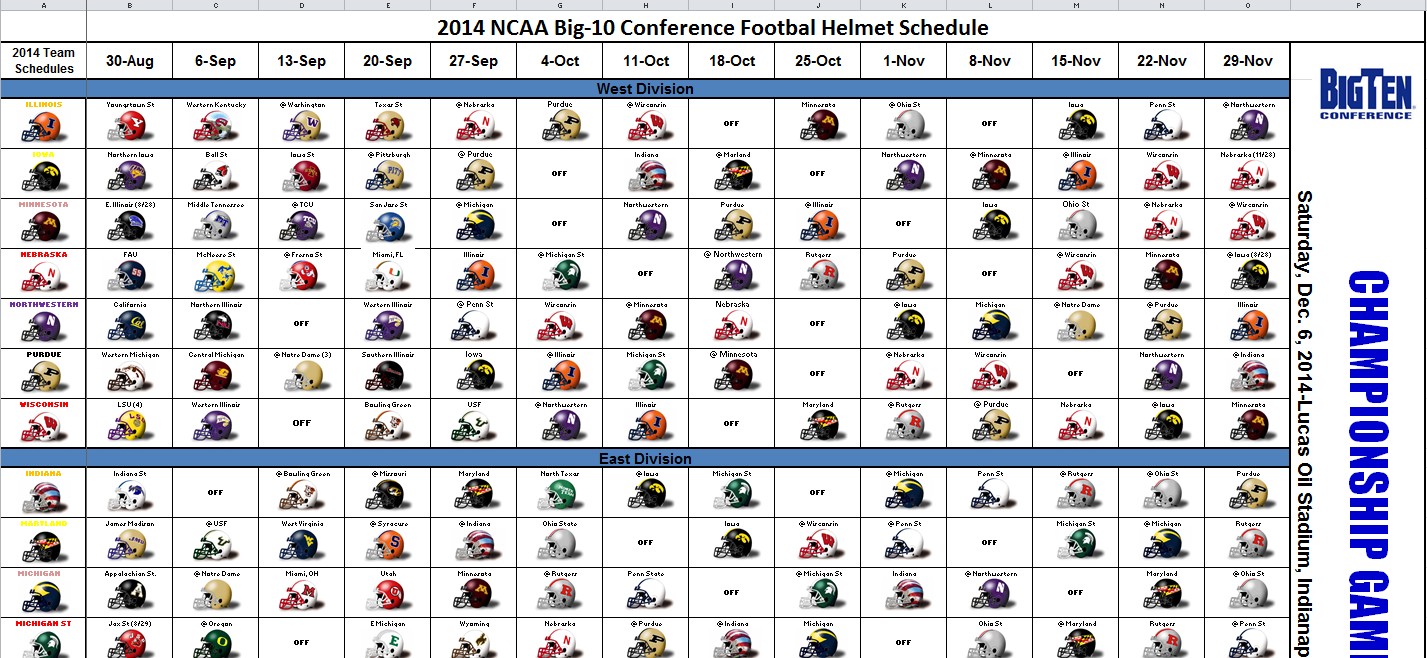 Download A NCAA 2014 College Football Helmet Schedule Spreadsheet Document