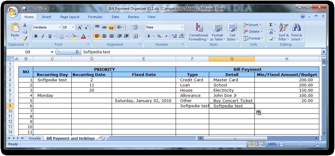 Download Bill Payment Organizer 1 Document Pay Spreadsheet