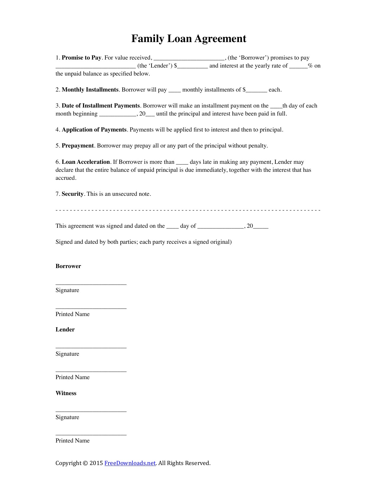 Download Family Loan Agreement Template PDF RTF Word Document Contract For Borrowing Money From