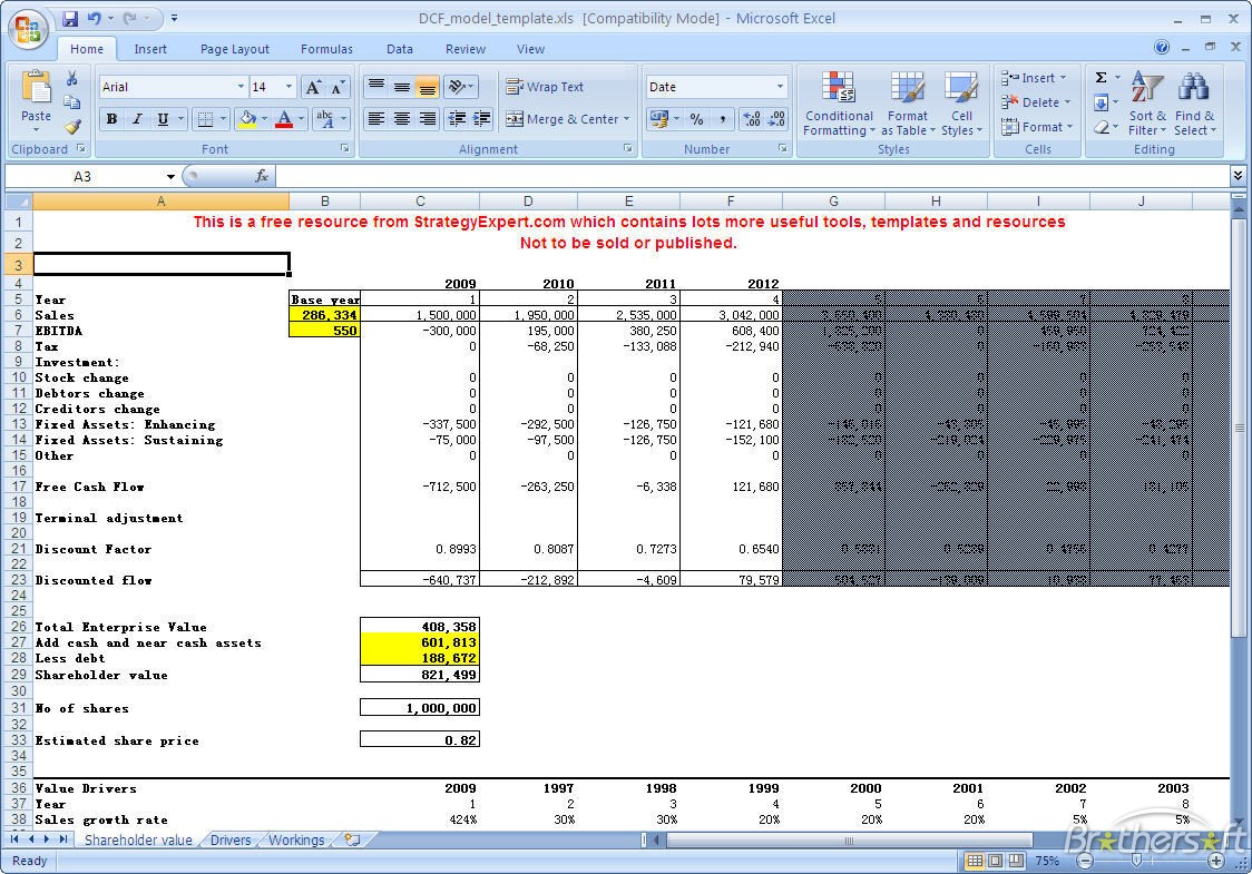 Download Free DCF Model Document Dcf Spreadsheet Template