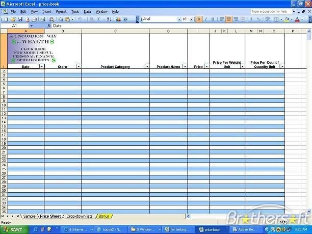 Download Free Grocery Price Book Savings Spreadsheet Document Template
