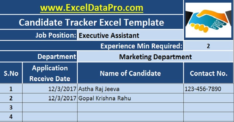 Download Job Candidate Tracker Excel Template ExcelDataPro Document