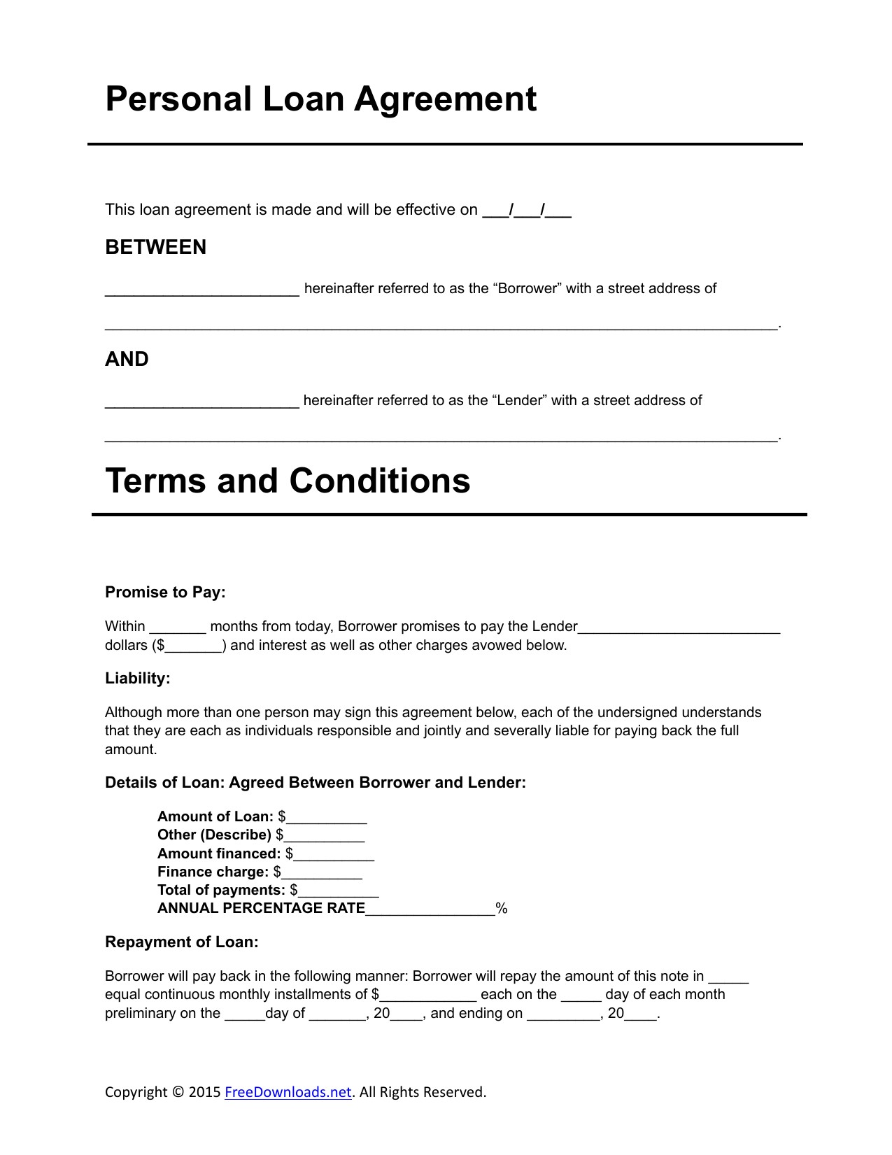 Download Personal Loan Agreement Template PDF RTF Word Document