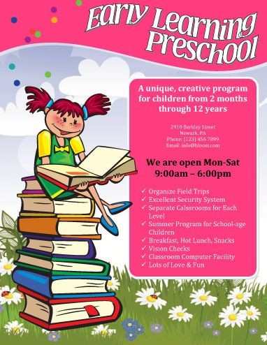 Early Learning Preschool Flyer Classroom Set Up And Document Daycare Advertising Flyers