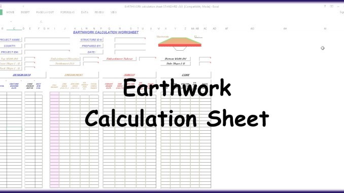 Earthwork Calculation Spreadsheet Document Excel Sheet