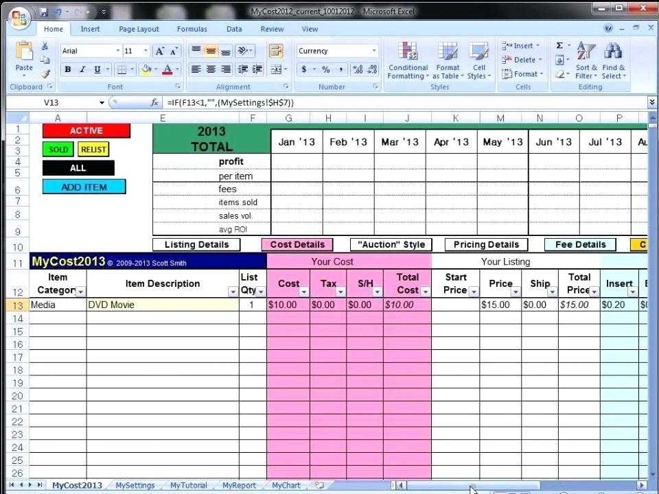 Ebay Selling Spreadsheet Template Lovely Excel