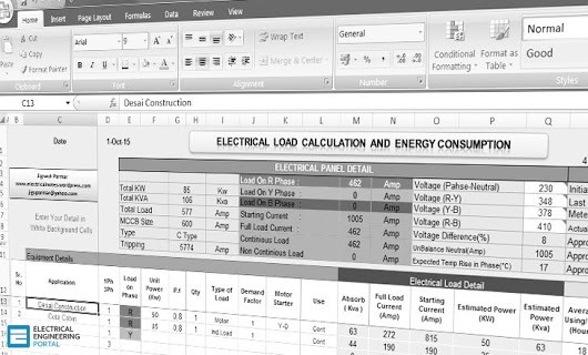 Electrical Load Calculation And Energy Consumption This MS Excel