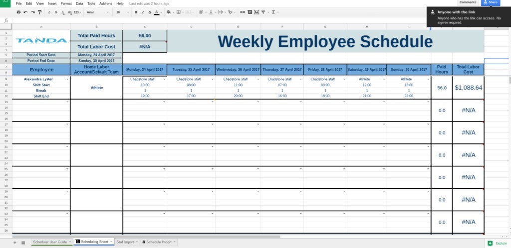 Employee Schedule Template Google Docs Austinroofing Us Document