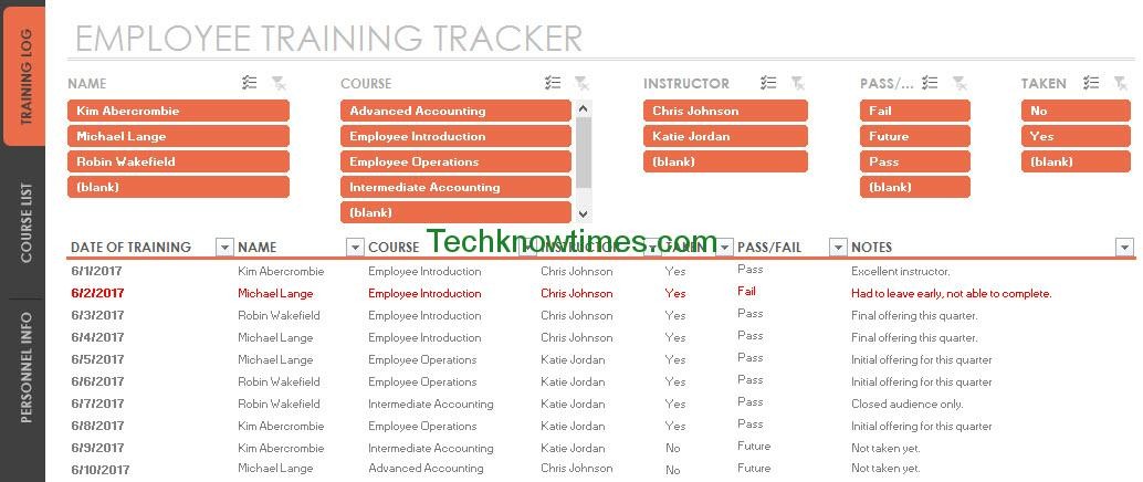 Employee Training Tracker Template Excel Document Spreadsheet