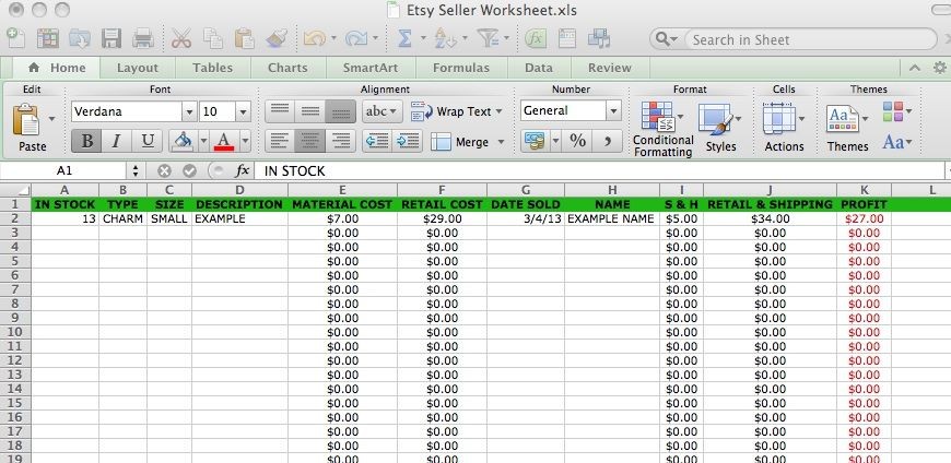 Etsy Sales Spreadsheet Seller Tools Craft Business Small Bookkeeping Document