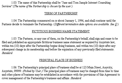 Example Document For Partnership Agreement Standard Template