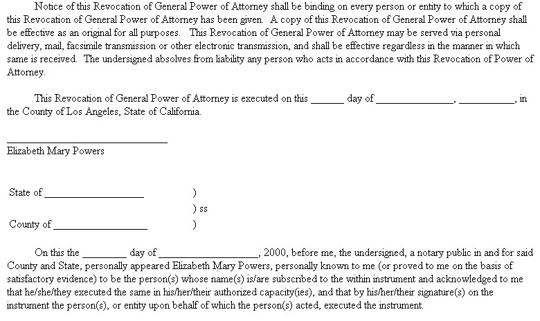 Example Document For Revocation Of General Power Attorney
