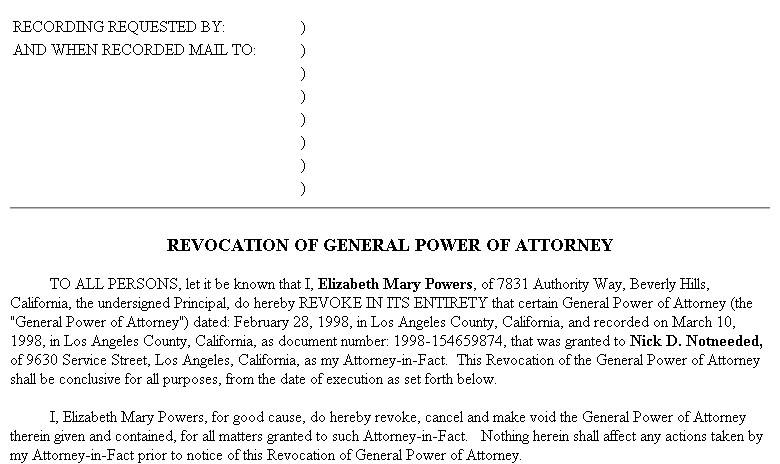 Example Document For Revocation Of General Power Attorney