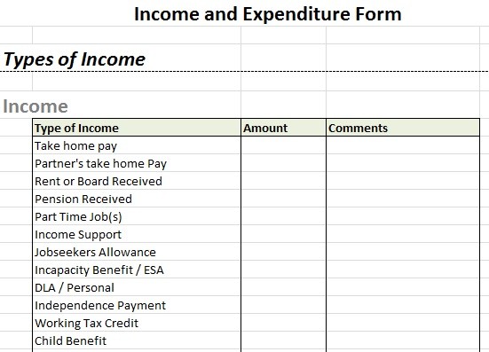 Example Income And Expenditure Form Debt Advice Blog Document Daily Expense Template