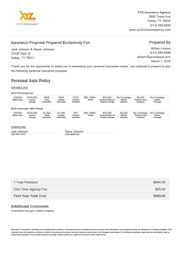 Example Insurance Quote Templates Custom Form Document Auto Template