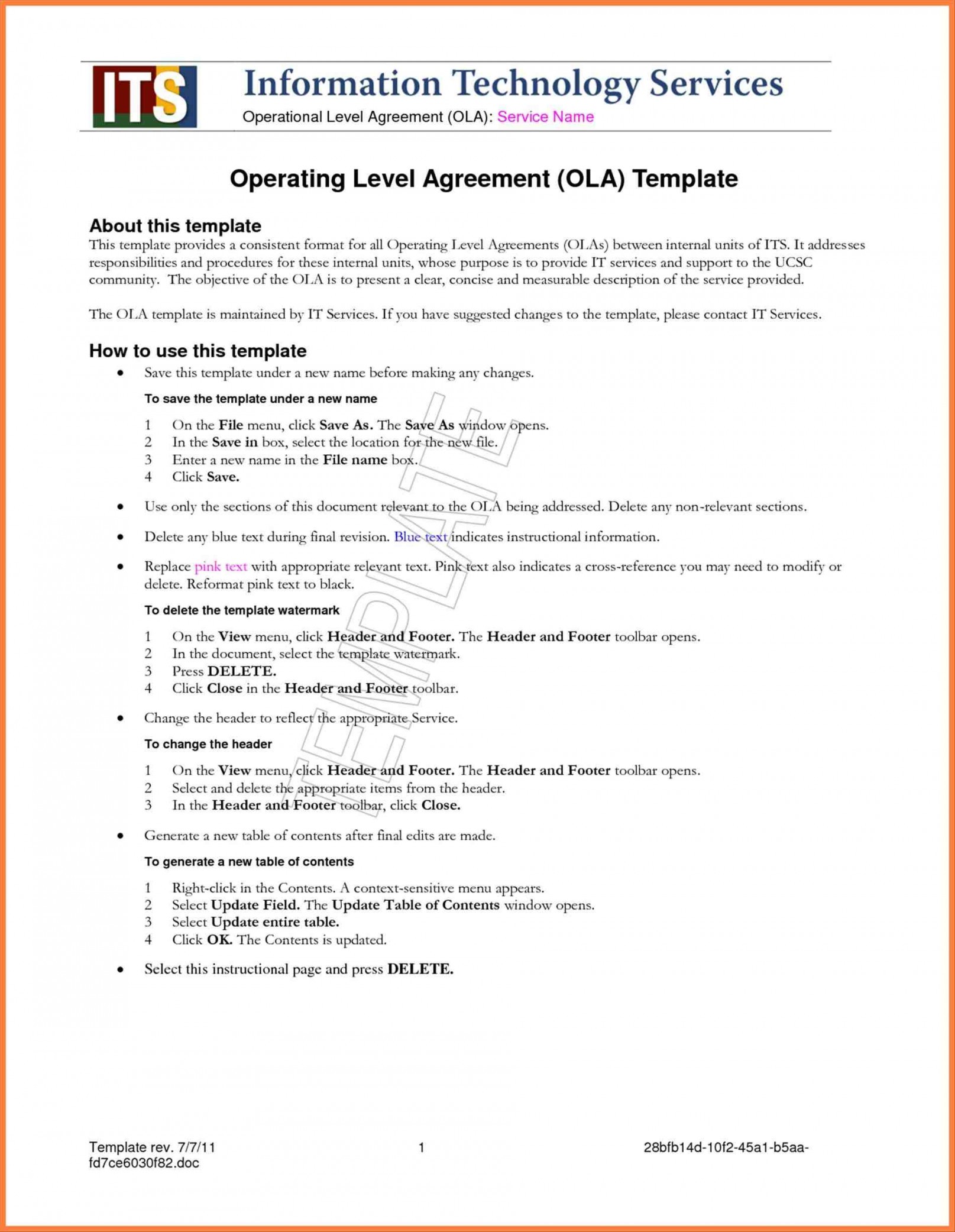 Examples Of Service Level Agreement S Lostranquillos Document Information Technology