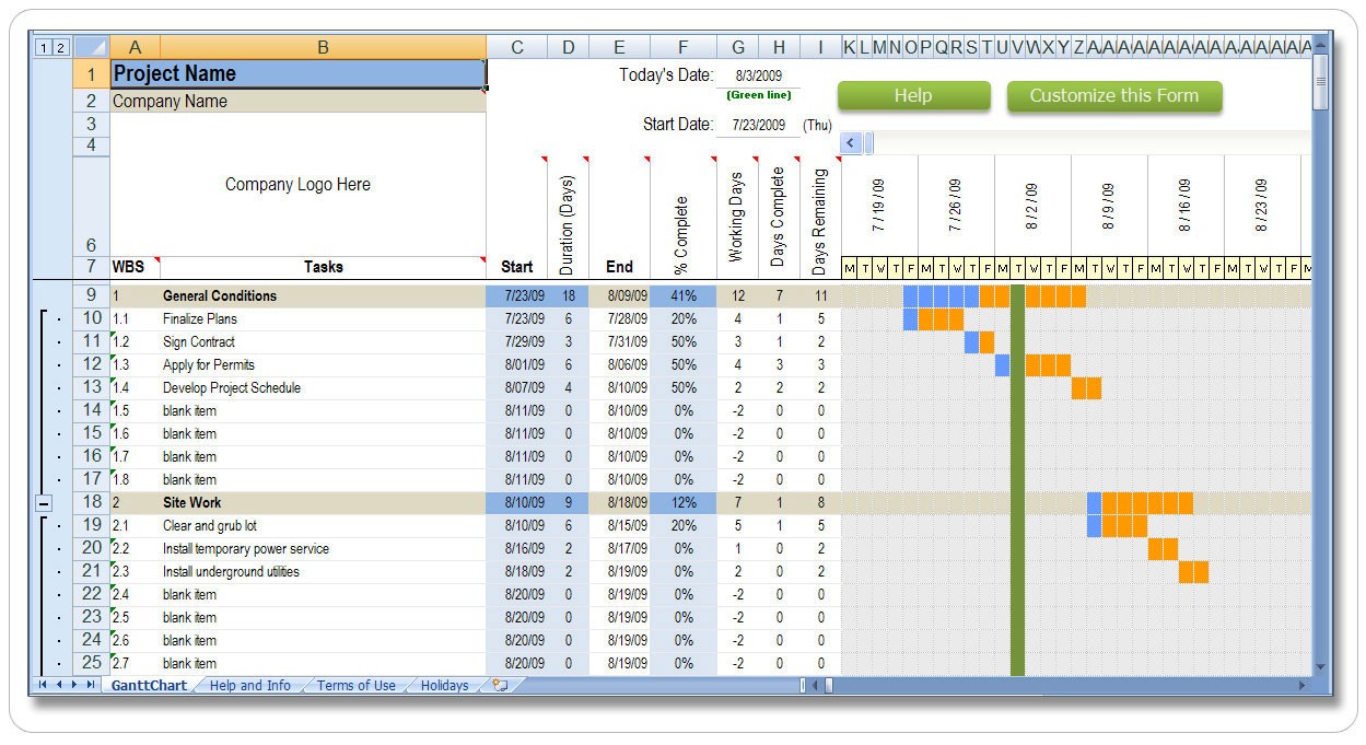 Excel Construction Schedule S For Project Management Document Takeoff