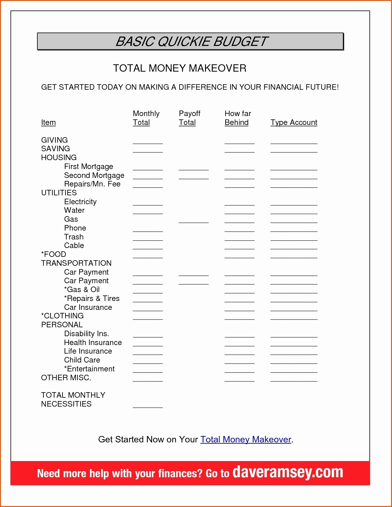 Excel Dave Ramsey Budget Spreadsheet Inspirational Total Money Document Makeover Pdf Free