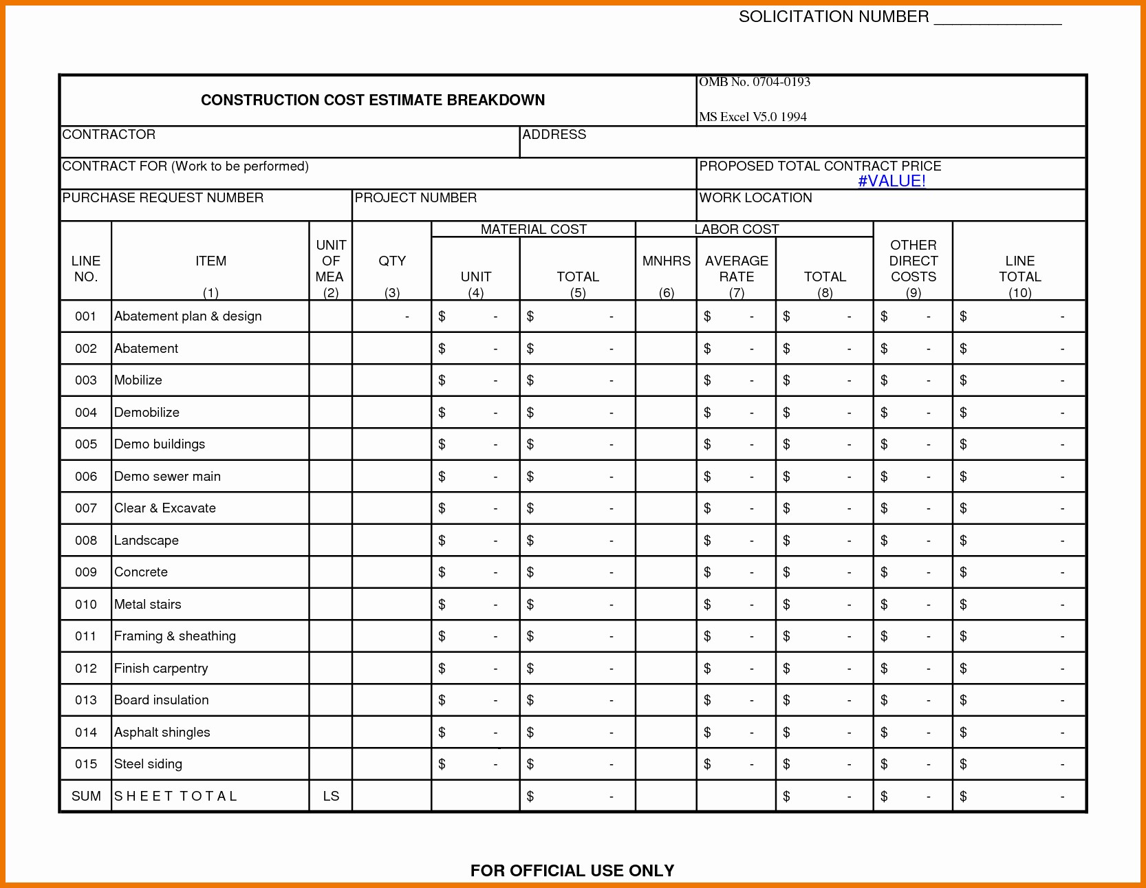 Excel Sheets Cost Estimation Civil Engineering Best Of Estimate Document