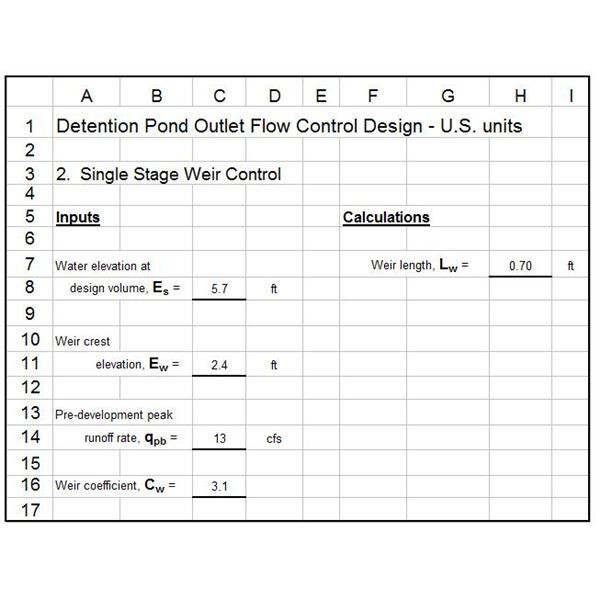 Excel Spreadsheet Templates For Storm Water Detention Pond Outlet Document