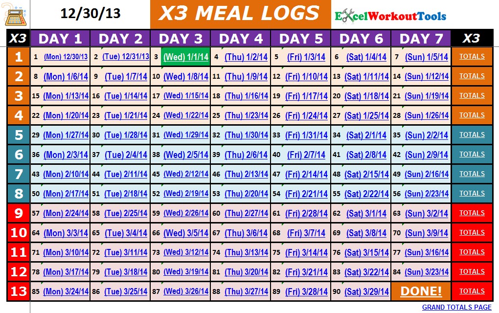 Excel Workout Tool For P90X3 Document P90x