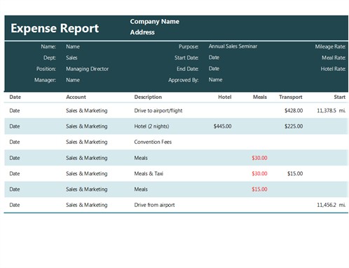 Expense Report Document Annual Template