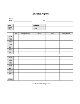 Expense Report Weekly Template Document Business For